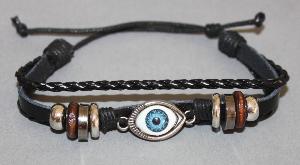Bracelet ajustable avec breloques simili cuir noir et coton ciré N°11