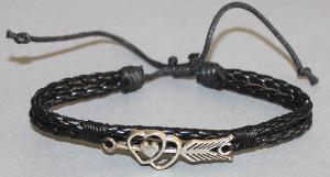 Bracelet ajustable avec breloques simili cuir noir et coton ciré N°17