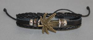 Bracelet ajustable avec breloques simili cuir noir et coton ciré N°22