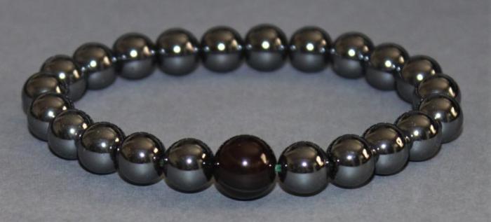 Bracelet Hématite 8 mm et Obsidienne oeil céleste 10 mm Disponible Taille Small/Médium