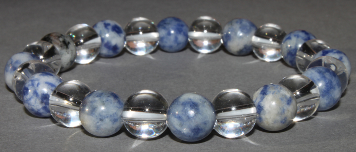 Bracelet Quartz Bleu et Cristal de roche 8 mm Disponible Taille Small/Médium/Large