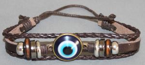 Bracelet ajustable avec breloques simili cuir marron et coton ciré N°16